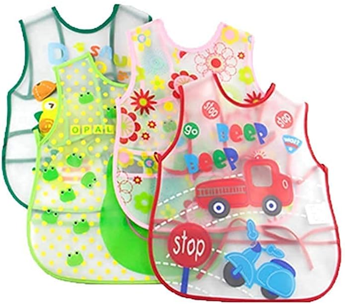 Koochie-Koo Plastic Waterproof Quick Dry Sleeveless Washable Printed Feeding Bibs Apron For New Born Kids & Toddler, Unisex Cute Printed Meal Time Bib Set For Baby Boys & Girls(Pack Of 2, Assorted )