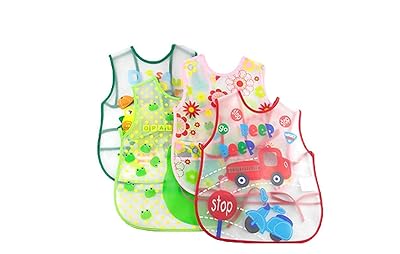 Koochie-Koo Plastic Waterproof Quick Dry Sleeveless Washable Printed Feeding Bibs Apron For New Born Kids & Toddler, Uni