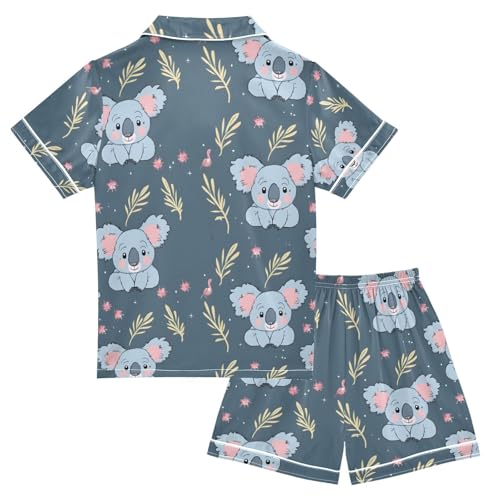 ALAZA Koala Leaves with Flower Pajamas Satin Pajama Set Short Sleeve Button Down Sleepwear2