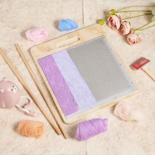 HOSASSPER Wool Blending Board Carding Brush Set, Yarn Carding Board Carder Making Kit for Organize Mix Color Fiber with 2pcs Wood Craft Sticks
