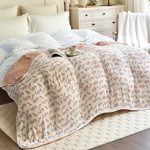 Image of SANACYNA 100% Cotton Muslin Blanket 6-Layer Gauze King Size Floral Bed Blanket Lightweight Soft and Breathable Blanket for Sofa Couch Bed Coverlet Keep Warm (Floral, King 90 inch X 104 inch)