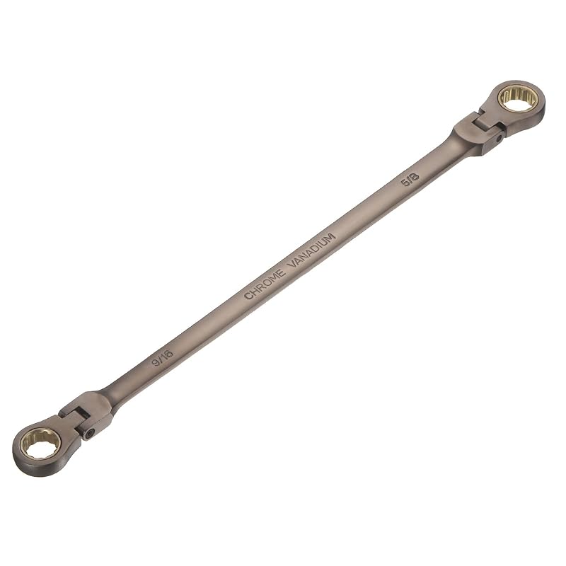 Chave estrela dupla com catraca HARFINGTON 14,3 x 15,9 mm (9/16 x 5/8 pol.), cabeça flexível 180°, 72 dentes, aço CR-V, preta, 1 unidade