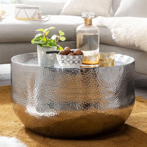 Table basse martelée 60x60 cm couleur argent pour un salon moderne - 3