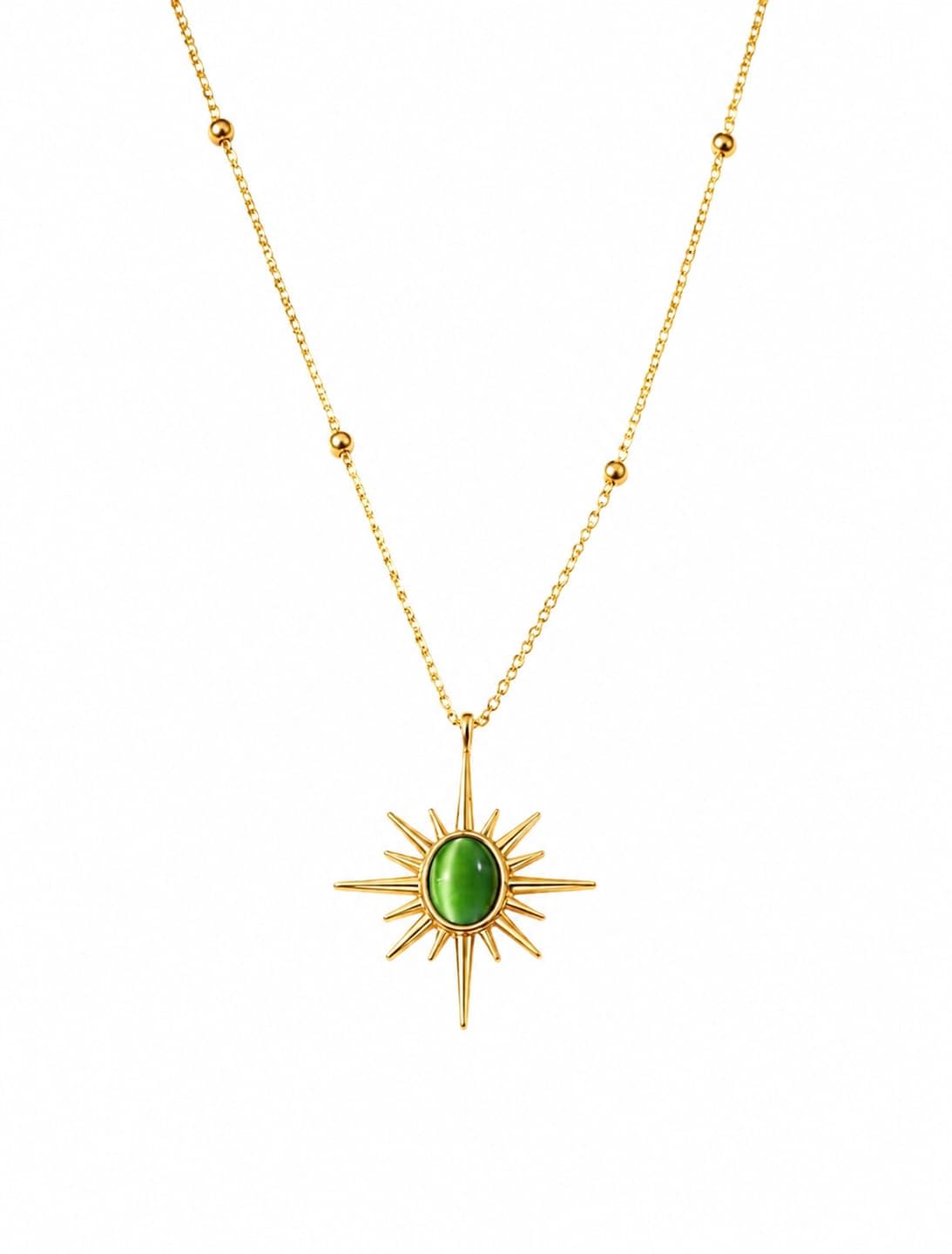 Gold North Star Pendant Necklace with Green Cat Eye Stone-picture-40