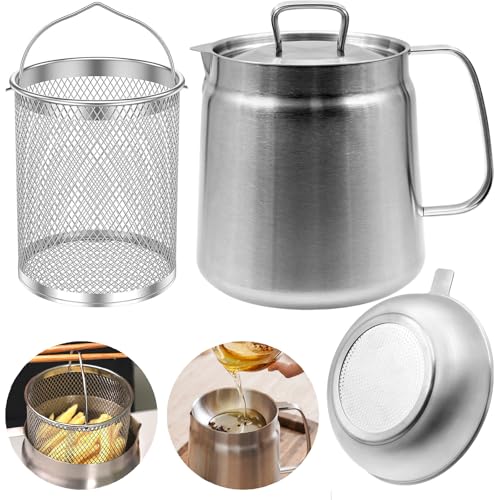 Catálogo de Freidora para Papas los mejores 5. 42 Olla Freidora Con Cesta De Filtro, sartén con cesta filtrante, bandeja filtrante de aceite multifuncional de gran capacidad de 1.5 litros, adecuada para cocinar, freír y...