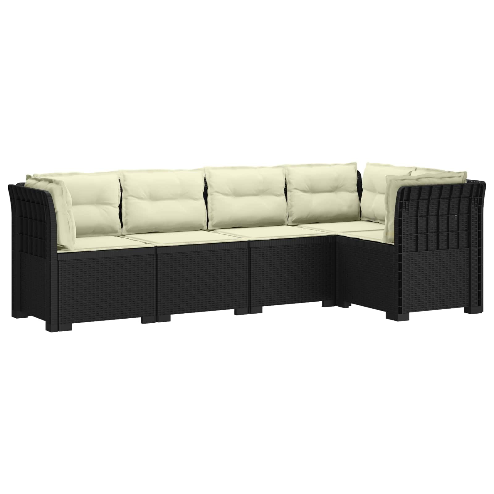 Divano da Giardino 5 Posti in PP Effetto Rattan Grigio Antracite | Salotto modulare da esterno per patio e balcone, resistente ai raggi UV con cuscini sfoderabili color panna.