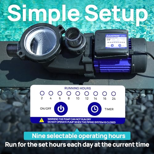 Image of Aquastrong 3HP In /Above Ground Pool Pump with Timer, 115V, 9350GPH, High Flow, Powerful Self Primming Swimming Pool Pumps with Filter