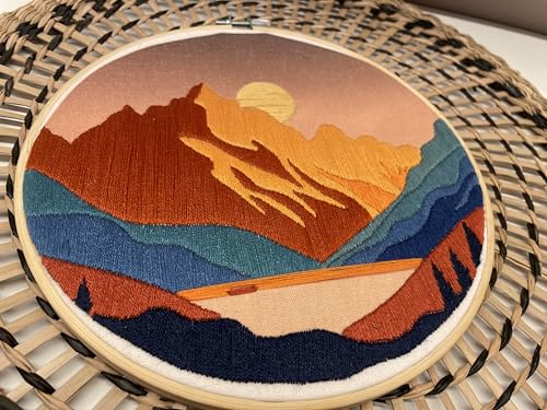 Image of mozhijing Landscape Embroidery Stamped Pattern.Scenery Embroidery Kits for Beginners Adults, Mountains and Lake Stamped Cross Stitch Kits for Beginners (Pattern A)