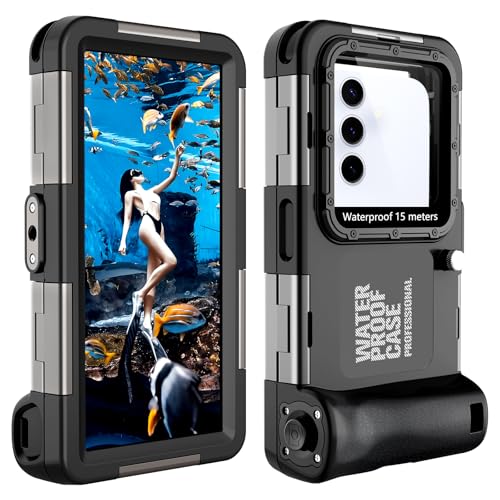 潜水用ケース水中撮影 ケース Android防水ケーススマホ用 水中撮影 写真 IP68標準防水レベル 水深さ15mで潜水 水泳 ポーチ お風呂 海水浴 夏フェス 温泉 お釣り ストラップ付き Android専用R款(ブラック)