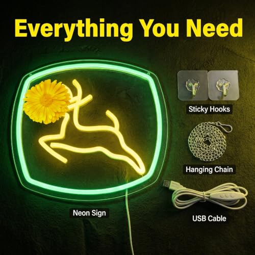 Image of Farm Neon Sign Neon Sign, Dimmable LED Tractor Neon Wall Light, USB Powered Farm Neon Light for Man Cave Garage Motorcycle Room Industrial Home Shop Decoration