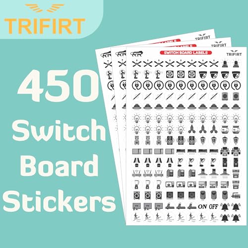 Image of TRIFIRT Switch Board Stickers for Home and Office - 41 Icons 450 Pcs Self Adhesive, Modern Electric White Switch Board Covers, Transparent Stickers for Switches, Lightbulb, Fan, AC, Stickers 1.5 cm