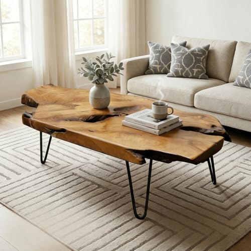 Nalvyue Natural Wood Coffee Table, Live Edge Coffee...
