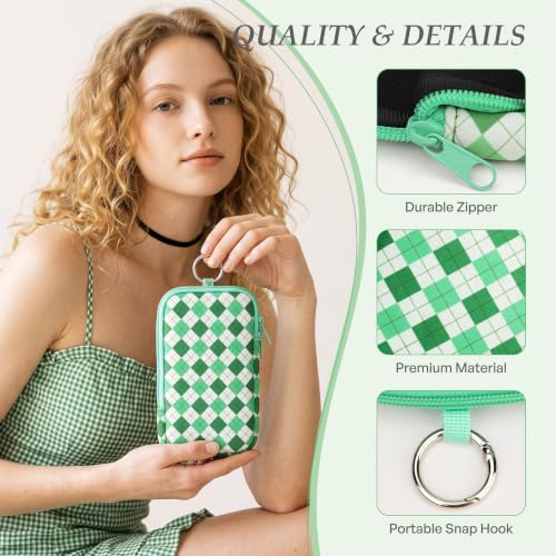 Image of KJQJLY 2 Pack Portable Tampon Organizer Bag Tampon Holder & Storage Case with Zipper for Travel, Discreet Period Bag for Purse, Waterproof Feminine Products Pouch for Women (Yellow and green lattice)