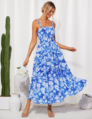 Image of GRACE KARIN Women's Floral Summer Wedding Guest Dresses 2025 Trendy Long Flowy Smocked Tiered Maxi Dress