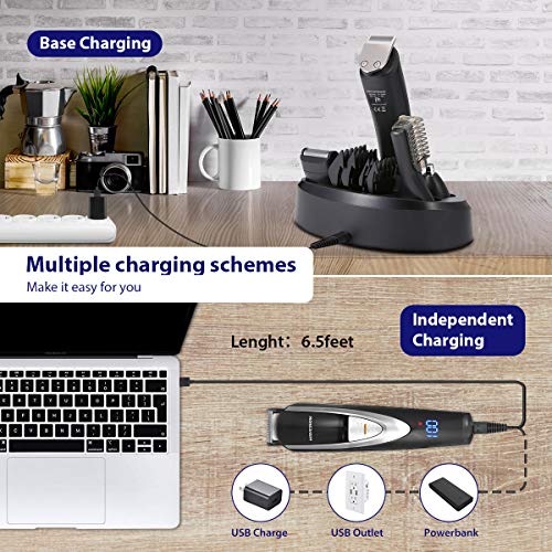 MIGICSHOW Beard Trimmer for Men, Waterproof Hair Clipper Mustach Trimmer Body Groomer Trimmer Hair Trimmer 12 in 1 Grooming Kit for Nose Ear Facial, LED Display USB Rechargeable with Storage Dock - Thumbnail 4
