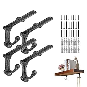 Staffe per Mensole con Ganci, ChasBete Staffa in Ghisa Retrò , Staffe per Mensole Pesanti 15 * 8,5 cm- 2 Paia