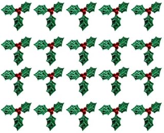 Artibetter 100pcs Mini Triple Leaf Holly Berries Embellishments for Christmas Gift Tag and Card Making