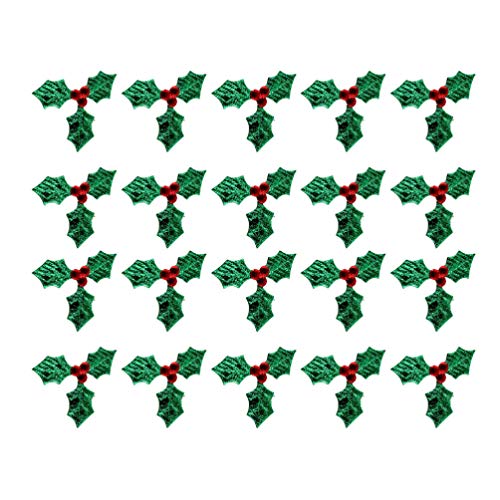 Artibetter 100pcs Mini Triple Leaf Holly Berries Embellishments for Christmas Tag and Card Making