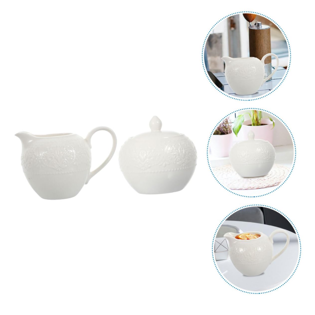 Azucarero con Tapa y Jarra para Leche Diseño Elegante de Cerámica de Color Claro Juego de 2 Piezas y Fácil de Limpiar para Servir Azúcar y Café