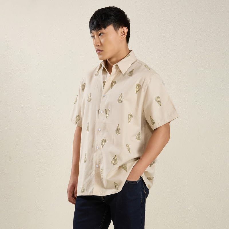 Image of MARK & ALBERT Men's Half Sleeve Linen Slim Fit Shirt