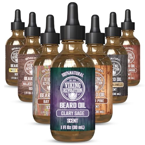 Image of Viking Revolution Beard Oil with Clary Sage for Men - Natural Blend with Argan and Jojoba Oils for Softening, Strengthening, and Moisturizing