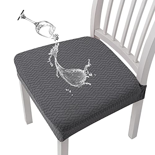 KELUINA Stretch Lattice Jacquard Waterproof Chair Seat Covers for Dining Room 1/2/4/6 PCS Chairs Covers Dining Chair Covers Kitchen Chair Covers (Gray,4 Pcs)