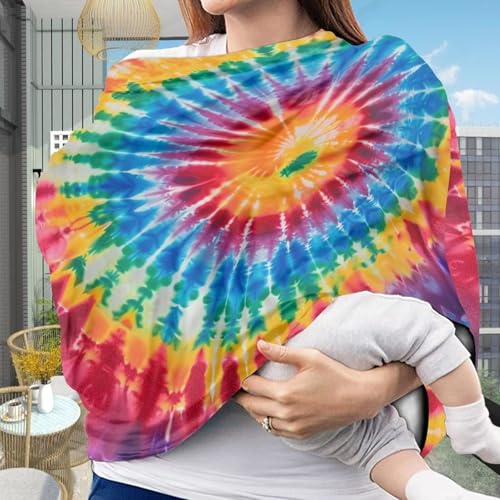 Image of Youngerbaby Tie Dye Nursing Cover for Newborns Breastfeeding Cover Scarf Baby Car Seat Covers Infant Stroller Cover Carseat Canopy for Girls and Boys Full Coverage