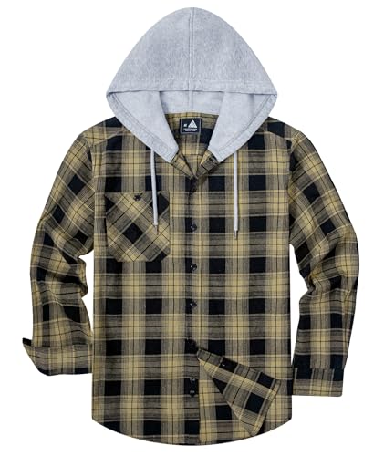Image of Hooded Flannel Shirts for Men Plaid Long Sleeve Flannel Jacket Hoodies