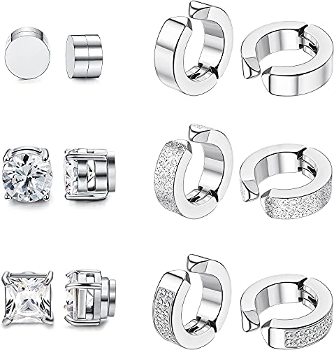 MILACOLATO 6 Paires Boucles D'oreilles Magnétiques Acier Inoxydable Hommes Femmes Boucle D'oreilles Aimant Sans Trou Clous Boucles D'oreilles Clip Non Piercing Zirconium Boucle D'oreille Créoles