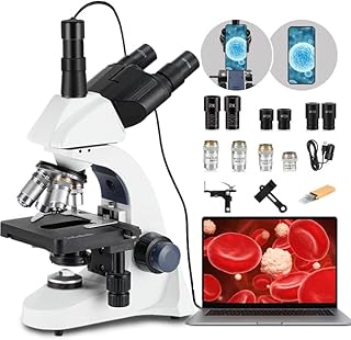 Professional Laboratory Research 40X-5000X Compound Trinocular Microscope for Adults Students with Storage Bag, Metal Eyepiece, Slides