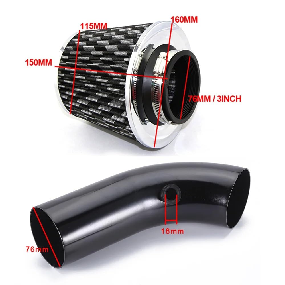 Engine Intake Pipe Adaptador de filtro aire para coche 3 pulgadas y 76 mm, tubo admisión aluminio con sistema, kit tubería turboalimentada(A set of Blue)