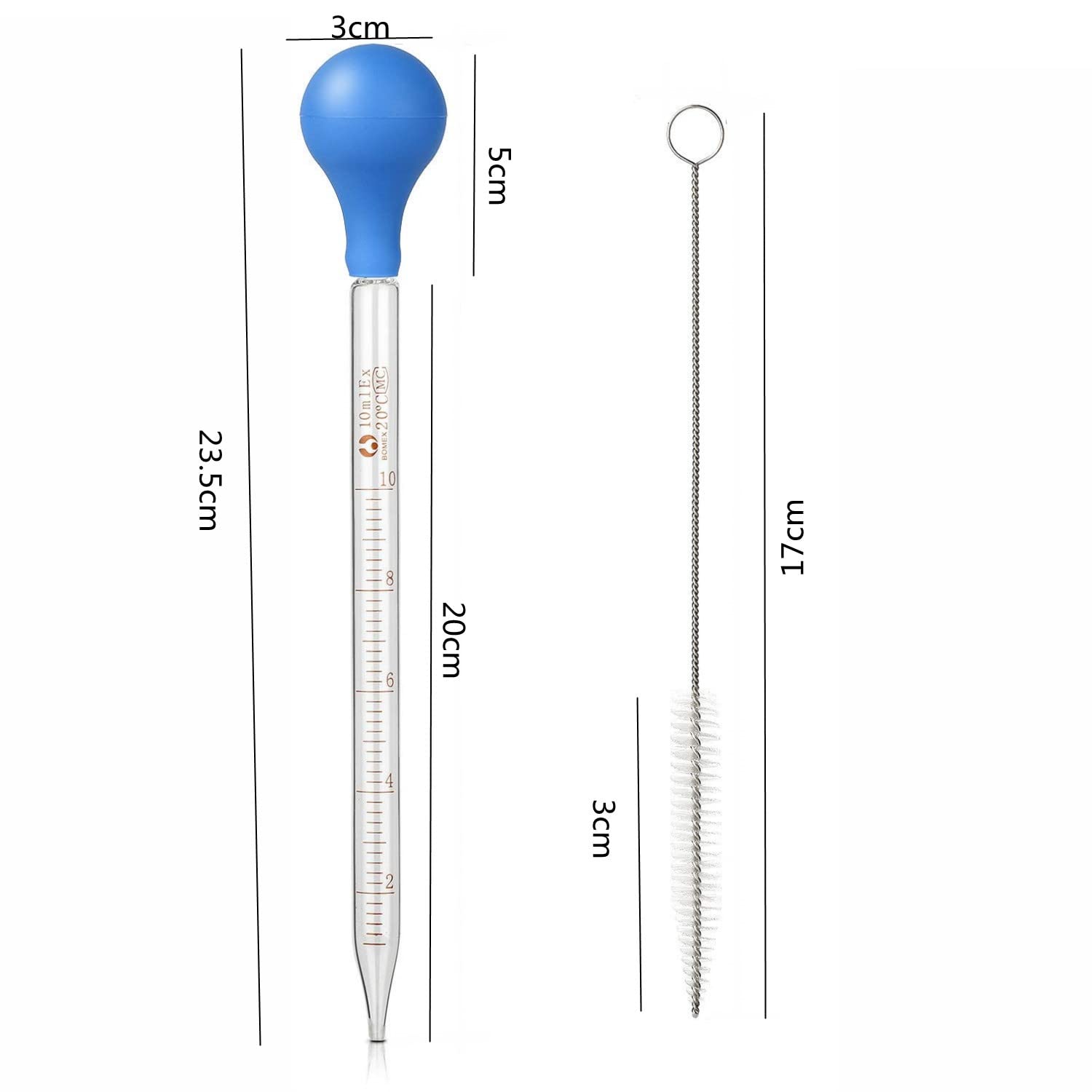 LATRAT 2 x 10 ml szklana pipeta z gumowym przyssawką z 2 szczotkami do czyszczenia, do płynów, olejków eterycznych, makijażu artystycznego, laboratorium chemicznego