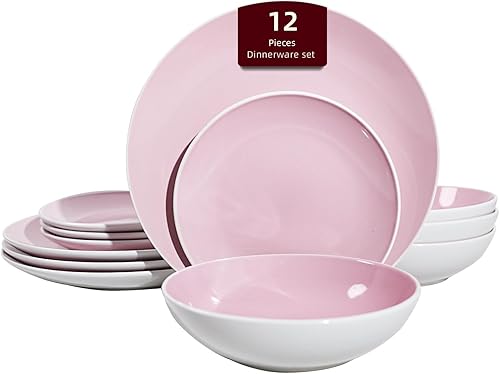 Miniatura 16 de juego de vajilla de gres en forma de cupé de 18 piezas, exterior blanco + interior taupe gris topo,Bambú,Azul,Verde,Rosado,Púrpura,Rojo -,verde