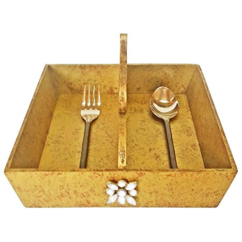 Buy 2Section Wooden Boat Shaped Gold Cutlery Tray with Brooch and