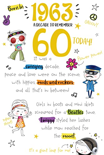 Tarjeta de cumpleaños 60th 60 In 2023 1963 Year You Were Born Decade To Remember