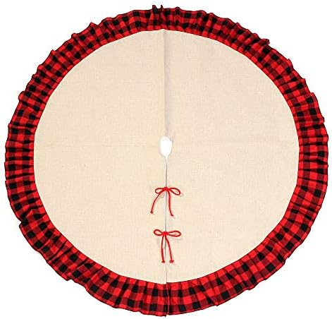 48inch Christmas Tree Skirt Buffalo Plaid Ruffled Burlap Tree Skirt Rustic Xmas Holiday Decoration