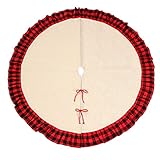 48inch Christmas Tree Skirt Buffalo Plaid Ruffled Burlap Tree Skirt Rustic Xmas Holiday Decoration