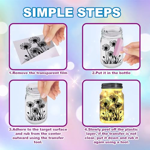 GLOBLELAND 18 Sheets Dandelion Transfer Stickers 3.9x3.6inch Flowers and Plants Decals Stickers Dandelion Butterfly Rub on Transfer for Furniture Vase Glass Mason Jars Decorations Art Crafts - Image 3