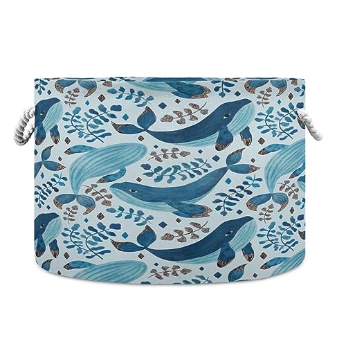 Image of YETTASBIN Watercolor Whale Cotton Rope Basket Large Round Baby Laundry Basket Toy Blanket Books Storage Bin for Bedroom Bathroom Nursery Home Decor, 20 x 14 Inch
