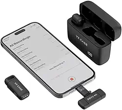 Microfone de Lapela Wireless VX Case Lightning + Adaptador Type-C