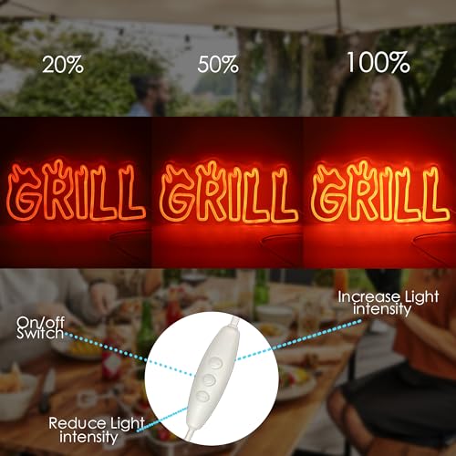 Image of Grill Neon Sign LED Neon Lights for BBQ Party, Barbecue Restaurant Wall Decor, Backyard Outdoor Cooking Light, Man Cave Kitchen Bar LED Sign Gift