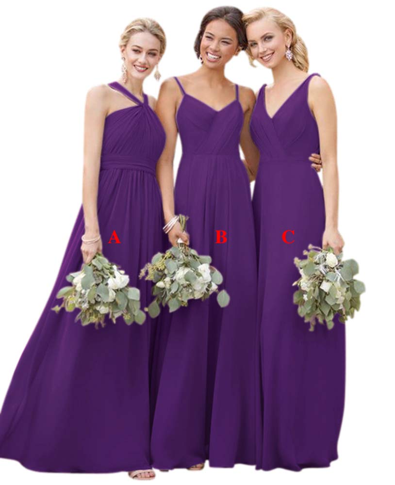 Andybridal Women's 2019 A Line 3 Styles Chiffon Long Wedding Guest Bridesmaid Dress