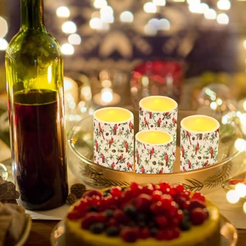 Image of Christmas Cardinal Bird Flickering Flameless Candles with Battery Powered LED Candles with Remote Timer Color Changing Control 4 Pcs Set