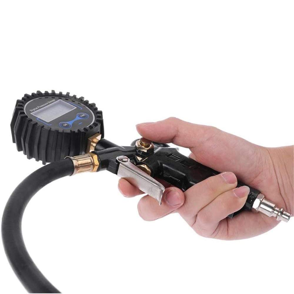 AGAATI Inflador de neumáticos Digital con manómetro, portabrocas de Aire de 255 PSI y Accesorios para compresores de Alta Resistencia con Manguera de Goma y acoplador de conexión rápida