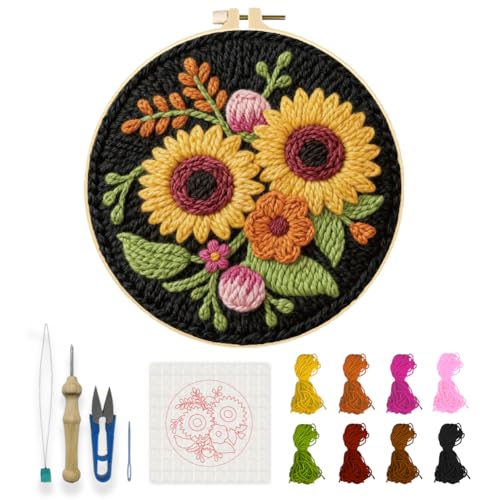 Kit de aguja de perforar girasol bordado de flores para adultos 22x22 cm