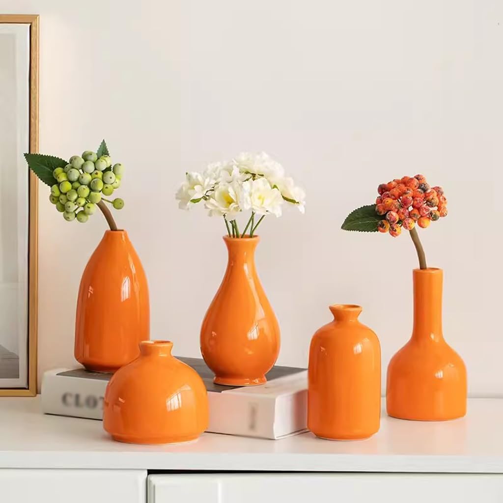 Keramik Vase Orange Keramik Dekorative Trockenblumenvase Kunstblumen Set Wohnzimmer Blumenarrangement Dekorative Vase Vase (L)