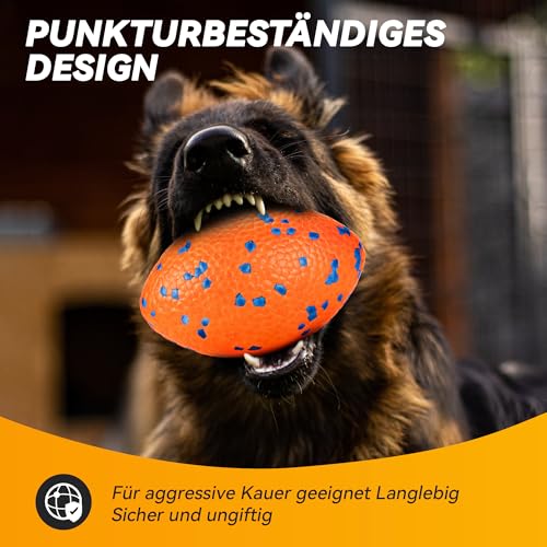 SUNNEKO Hundeball, Robustes Hundefußballspielzeug für Starke Kauer, Unzerstörbarer großer Rugbyball, Schwimmendes Hundespielzeug für Apportierspiele im Wasser, Für mittelgroße und große Hunde, Orange