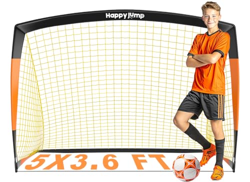Happy Jump Portería de Fútbol Pop-Up Plegable – 152 x 110 cm, 1 Portería, Negro y Naranja | Estructura Resistente de Fibra de Vidrio | Ideal para Jardín y Parque