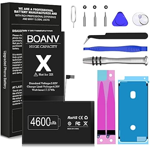4600mAh Battery for iPhone X, BOANV Ultra High Capacity iPhone X Battery Replacement New 0 Cycle with Professional Replacement Tool Kit for Model A1865, A1901, A1902 Cover