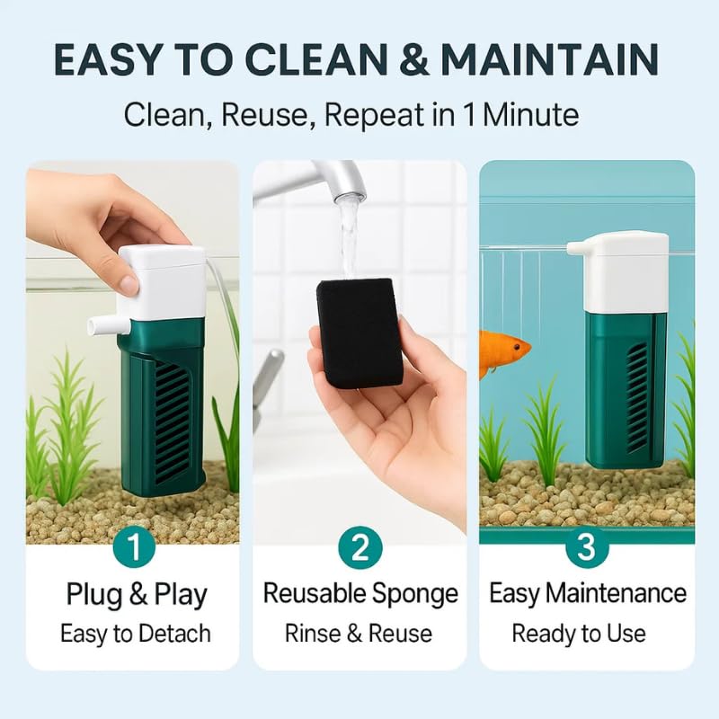 Image of VAYINATO LY 001F Mini Waterfall Internal Filter - Premium White, 2W Ultra Quiet Aquarium Filter, 280 L /H Flow, Suitable for Nano Fish Tanks & Small Aquariums